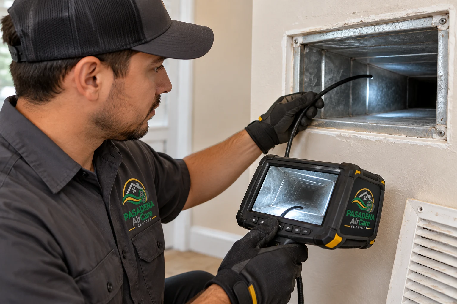 Accessible duct follow-up check — generated Pasadena AirCare Services illustration