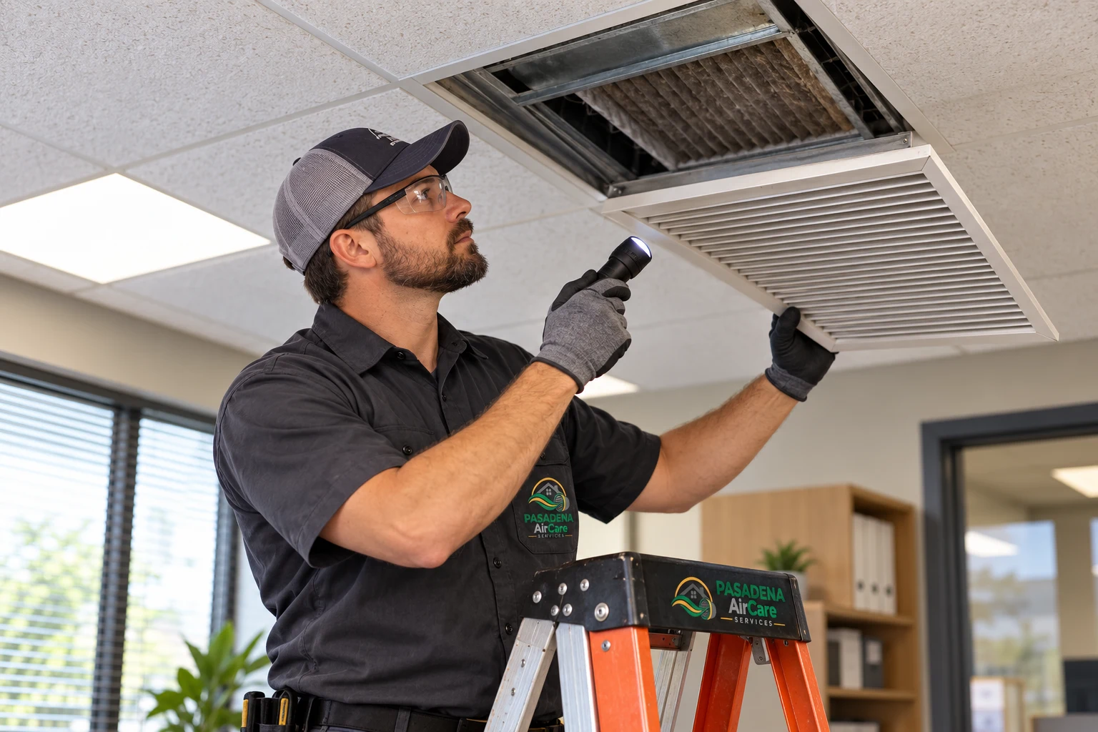 Office return inspection — generated Pasadena AirCare Services illustration
